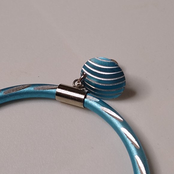 Blue Metal Large Dangle Hoop Earrings - Picture 6 of 13